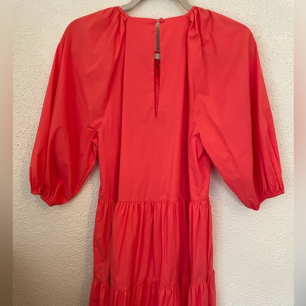 New Cinq a Sept Lynn Tiered Puff Sleeve Mini Dress in Neon Coral Orange | Size 4 - Picture 6 of 12